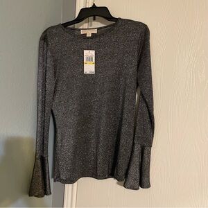 Michael Kors black and silver glittery top size Medium. Trumpet sleeves. NWT
